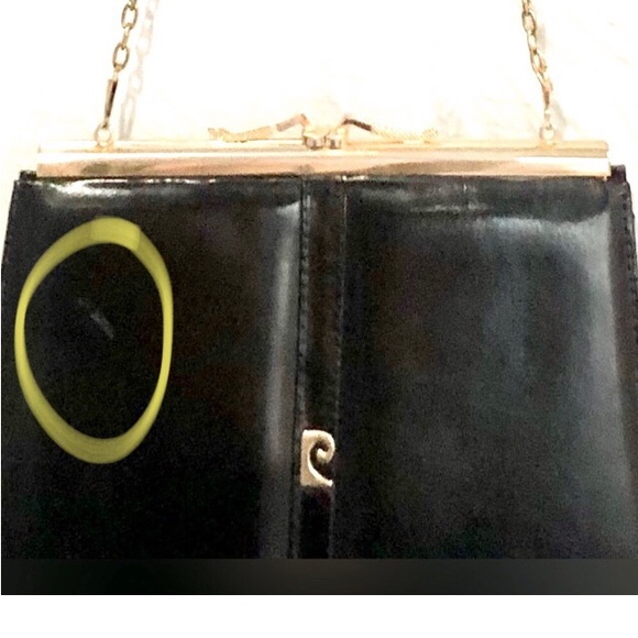 🛍VINTAGE black leather kiss lock chain clutch/purse size 9x7 great condition - Picture 13 of 15
